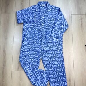 VTG 60s 70s Alexander's Men's Pajamas Set Blue Geometric Print Hong‎ Kong XL